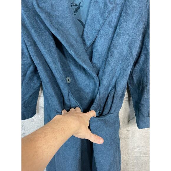 VTG John Weitz Size 12 Aqua Teal Blue Wool Button Over Pea Coat Double Breasted - Picture 4 of 13